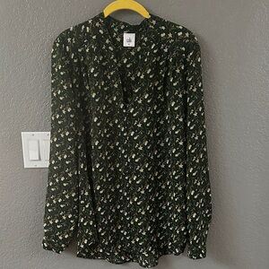 CAbi Dark Green Floral Blouse